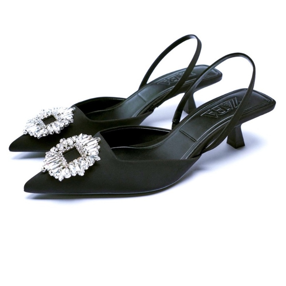 Zara shimmery sling back heels - black - size 11 / 42